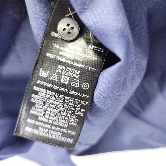 Ted Baker Endurance Slim Fit Mens Shirt Blue Size 16 Long Sleeve Cotton Elastane - Picture 4 of 7